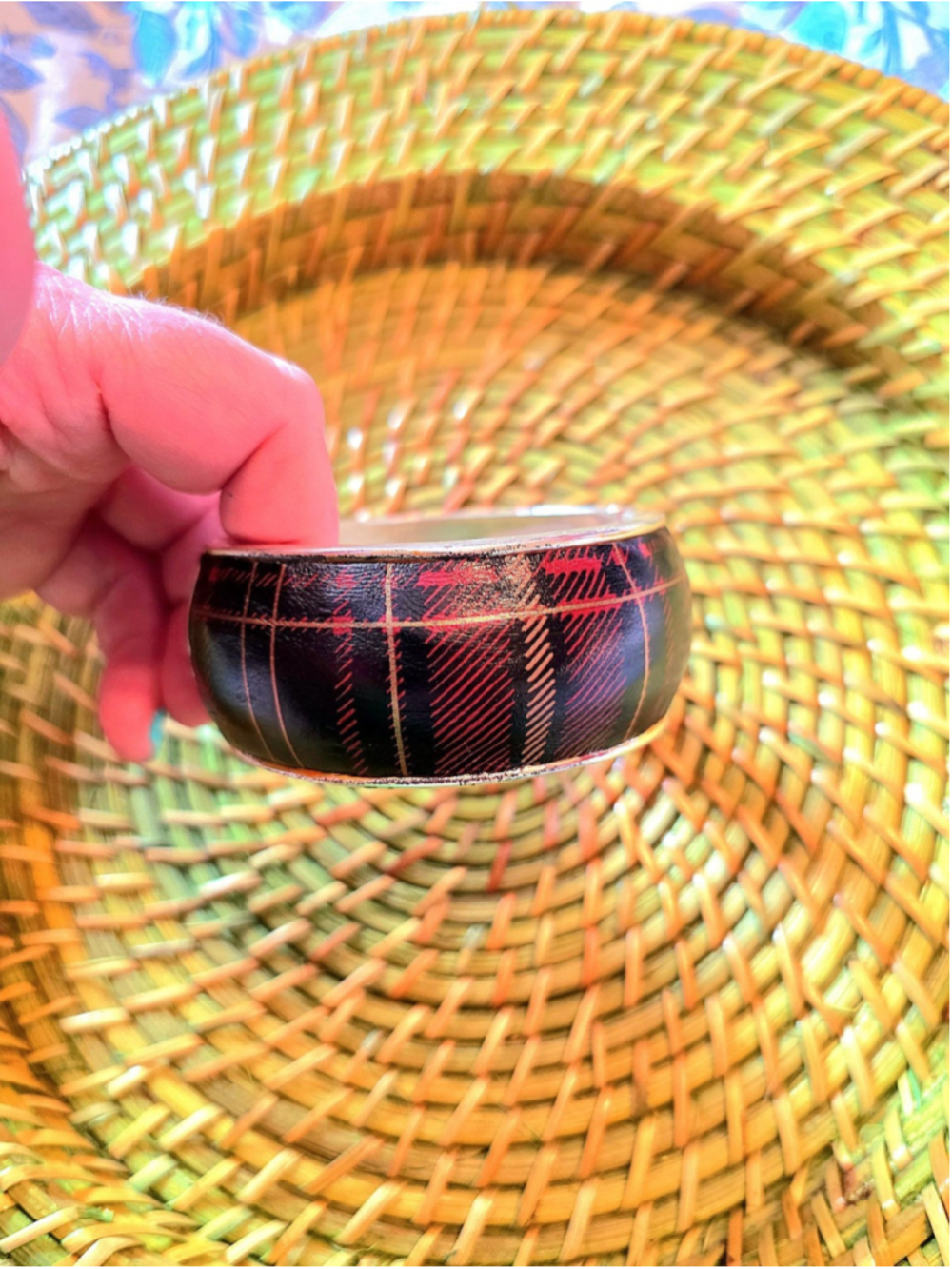 PATRICIA NASH Florian Leather Hinged Magnetic Bangle Bracelet Tartan NWT